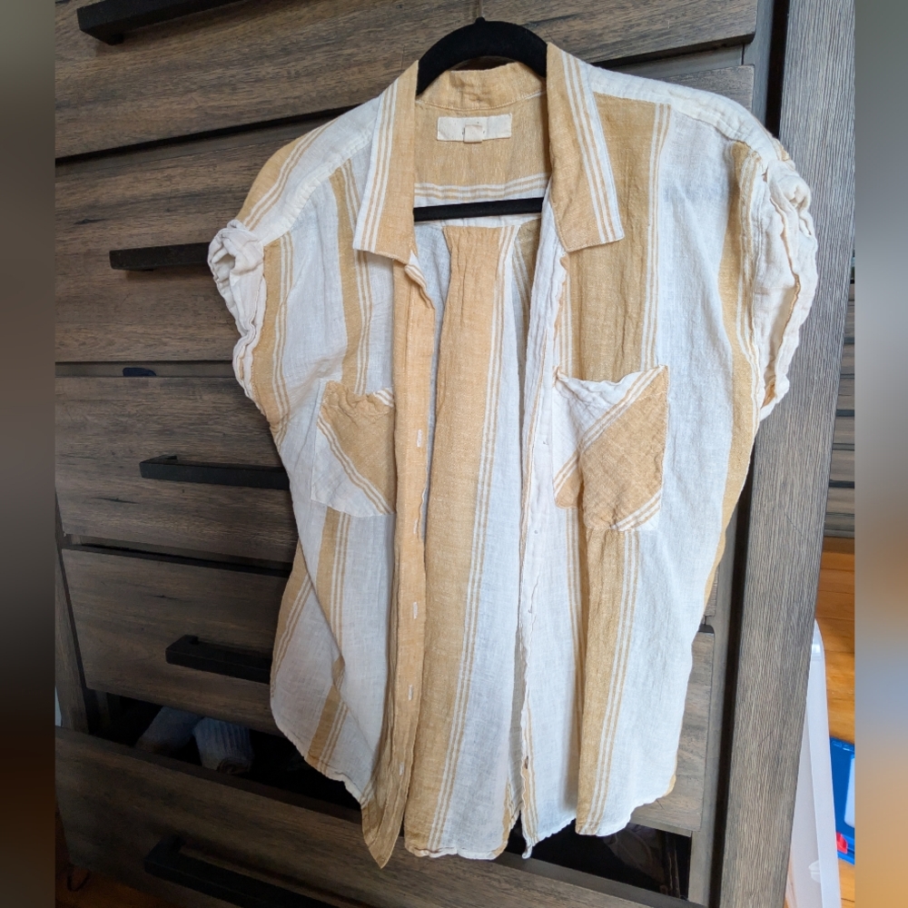 Thread & Supply Tan and White Striped Shirt